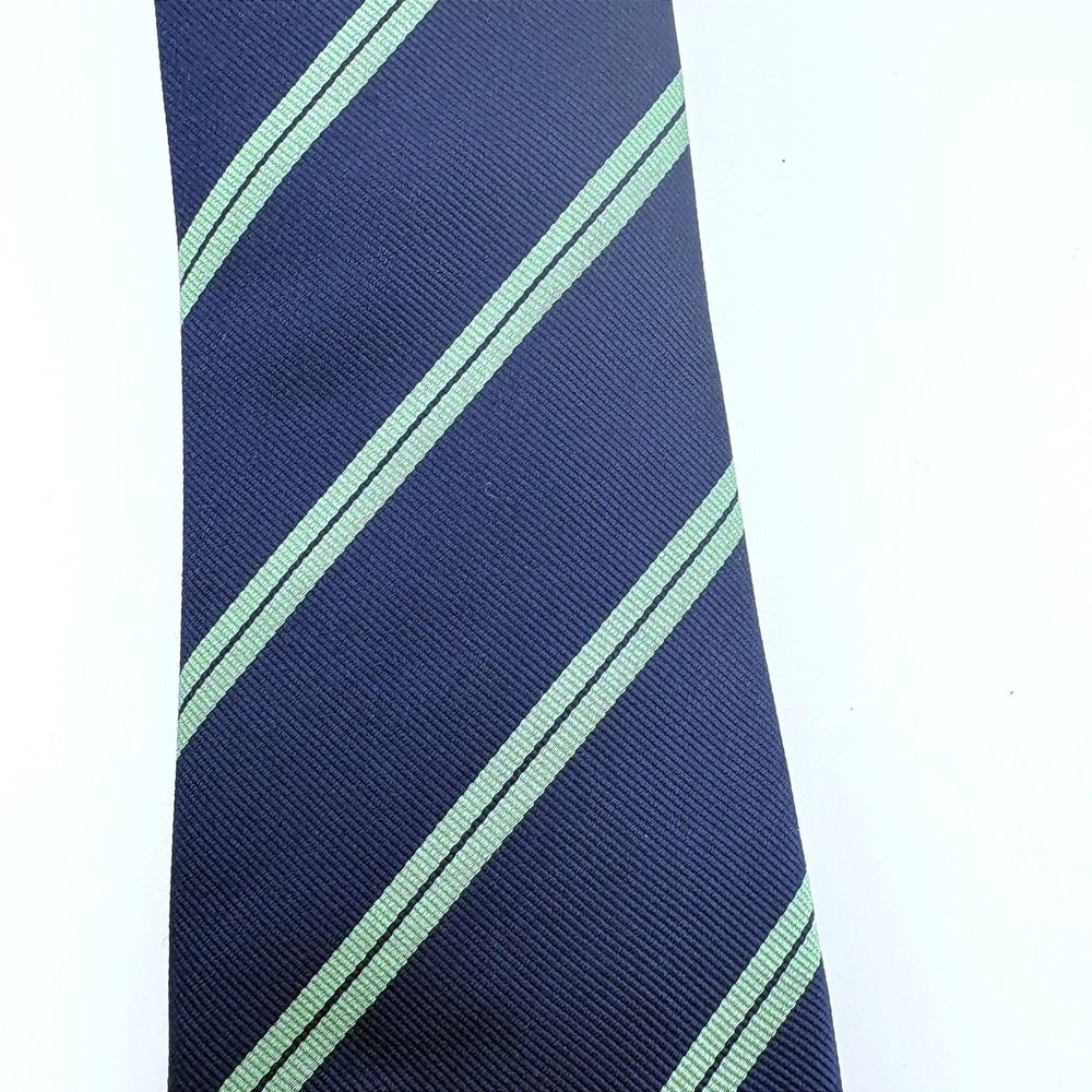 Charles Tyrwhitt Mens Navy Blue Mint Green Striped 100% Silk Ribbed Necktie - Picture 2 of 4